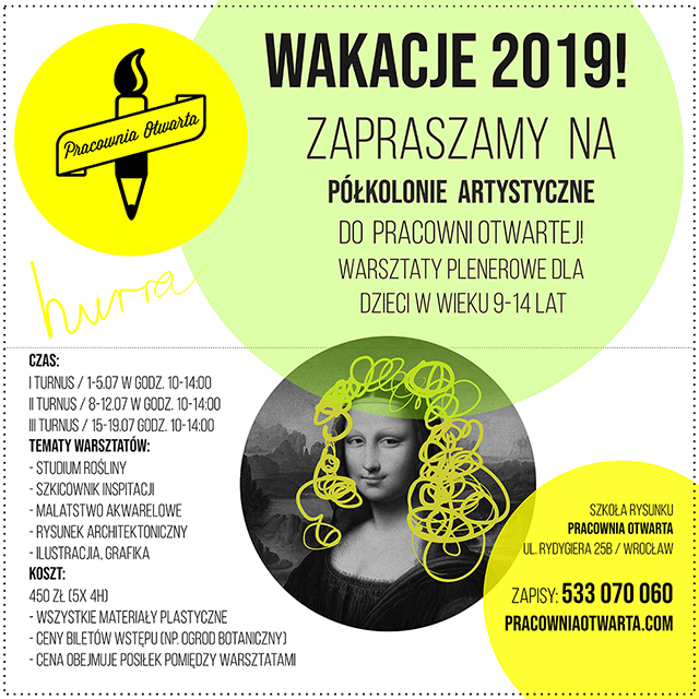 półkolonie artystyczne wakacje zajęcia artystyczne Wrocław dla dzieci młodzieży plenery miejskie 